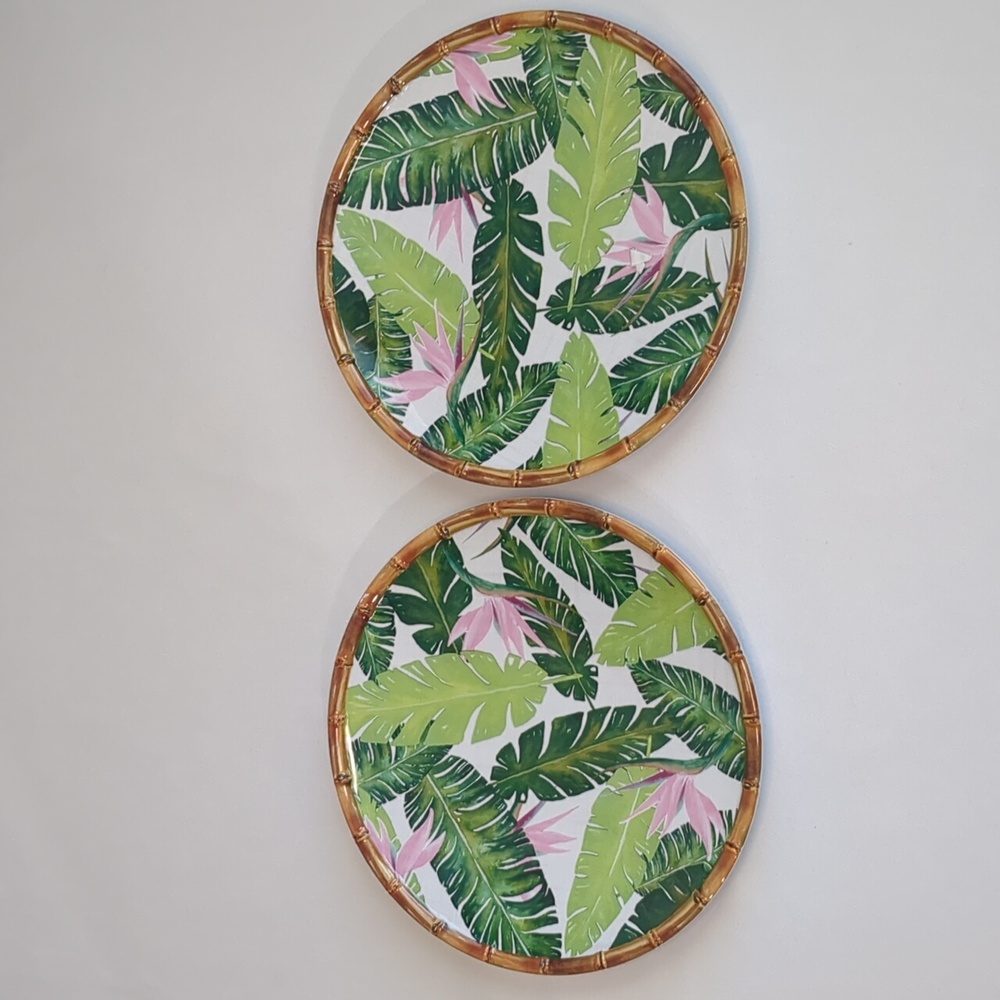 Tommy Bahama Set Of 2 Palm Leaves & Birds Of Paradise Melamine 11" Plate